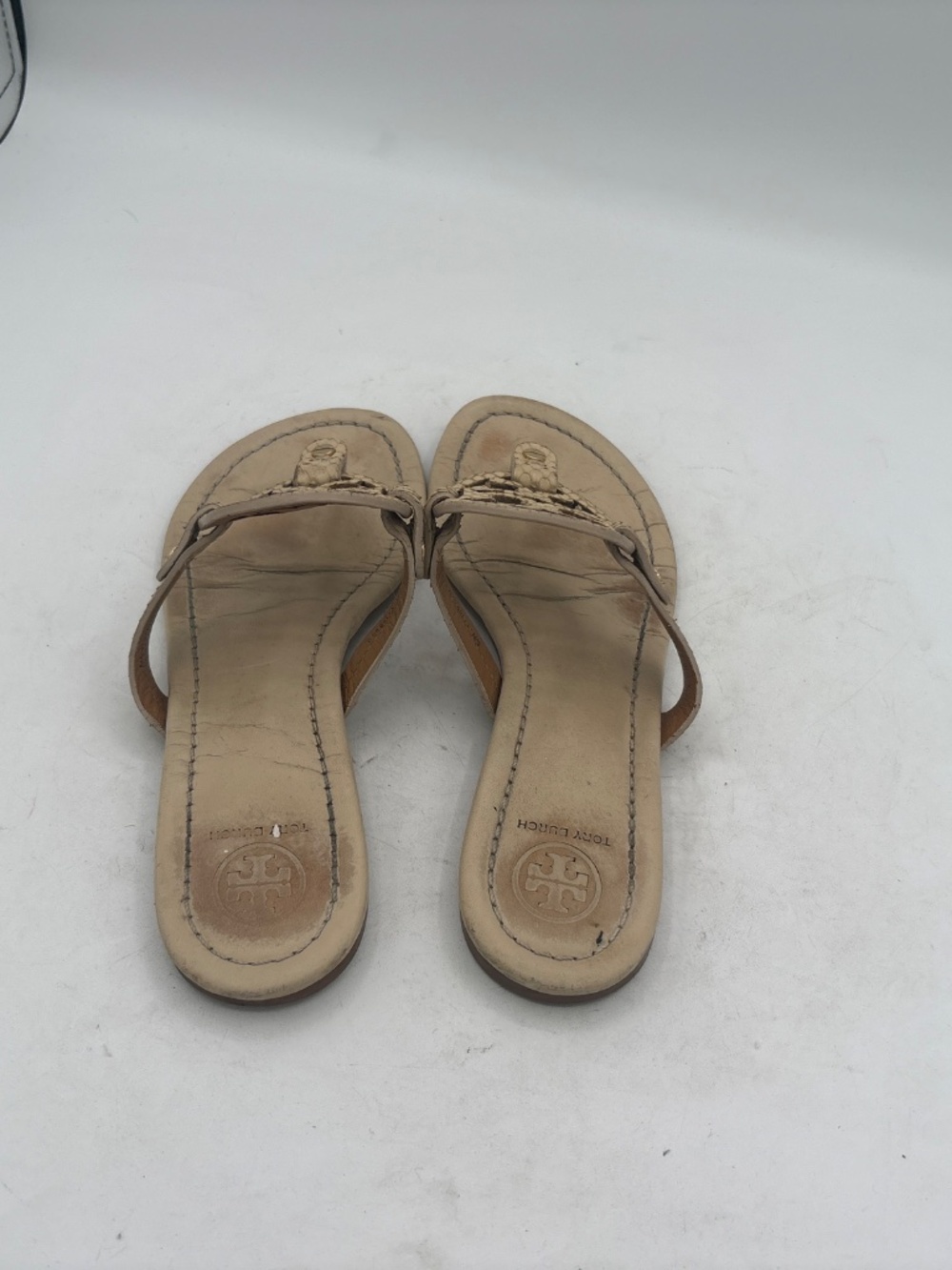 Tory Burch Sandals Tan/Beige Snake Embossed Leather Size 7 - Picture 2 of 9